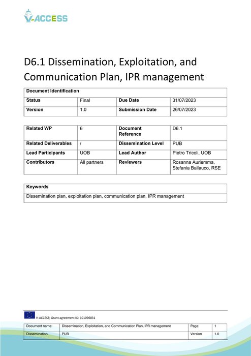 D6.1 Dissemination, Exploitation and Communication Plan, IPR Management